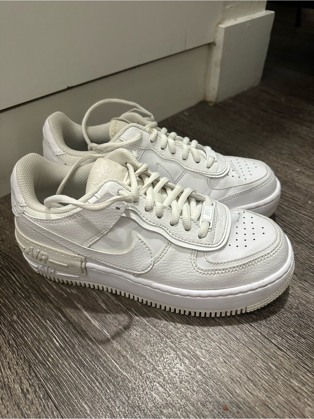 Nike Air Force 1 Shadow All-White Leather Sneakers